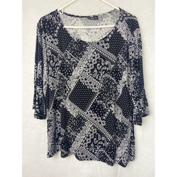 Tops - Janina Women's Size XX L 48 Shirt blouse top Black white  3/4 sleeve